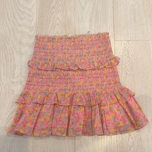 LoveShackFancy Pink Floral Mini Skirt
